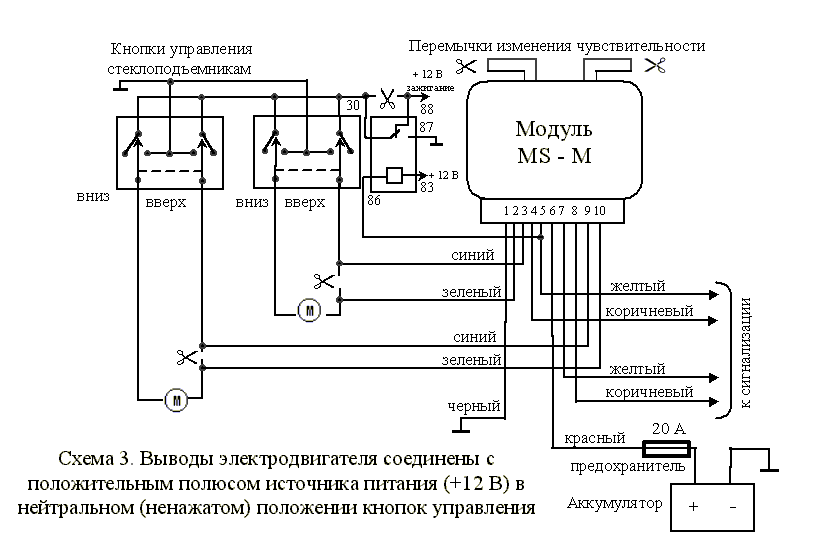 Схема стеклоподъемников